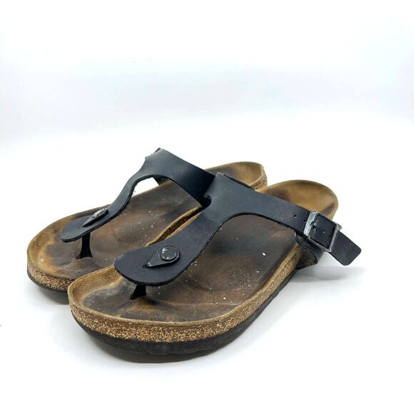 Birkenstock Gizeh Black Leather Sandals Women's 8.5 US - Picture 1 of 8